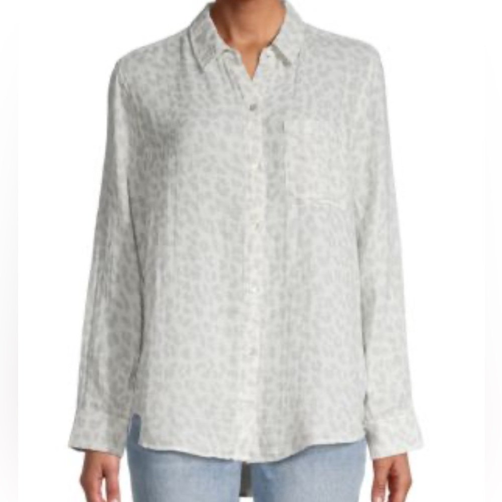 Rails Womens Ellis Button Up Shirt Gray White Animal Print Sz S cotton travel fb